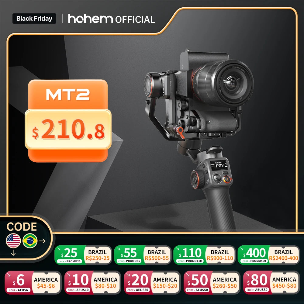 Gimbal Hohem iSteady MT2 Kit Completo para Câmeras e Smartphones com IA