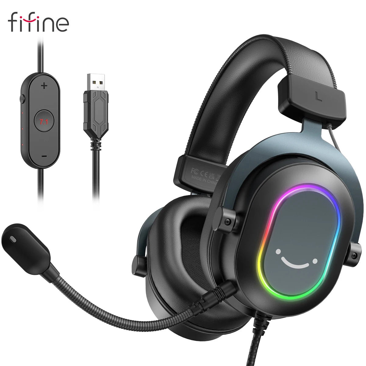 Headset Gamer FIFINE H6 RGB 7.1 Virtual com Microfone Removível