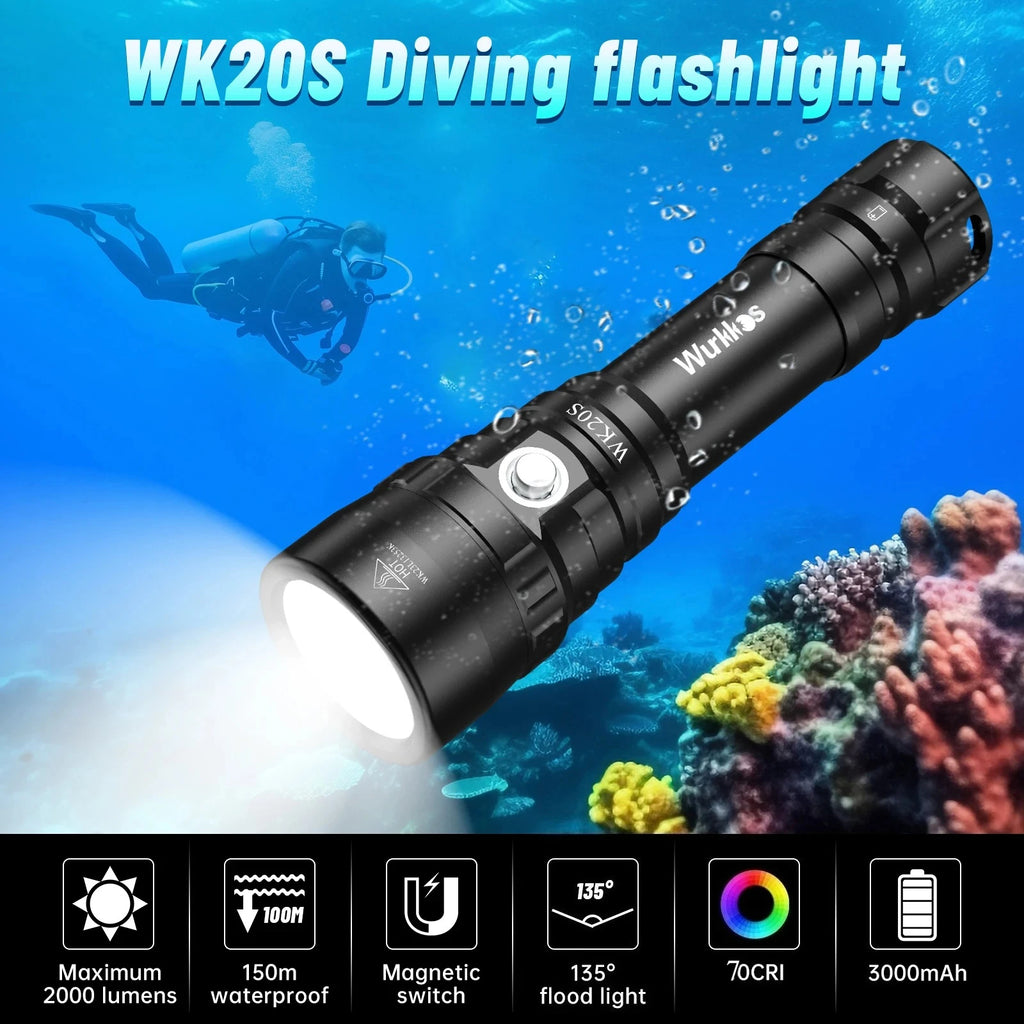 Lanterna Wurkkos WK20S 2000 Lumens para Mergulho IPX8 até 150m