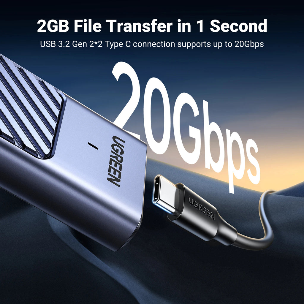 Case UGREEN para SSD M.2 NVMe e SATA USB-C 20Gbps USB 3.2 Gen 2x2