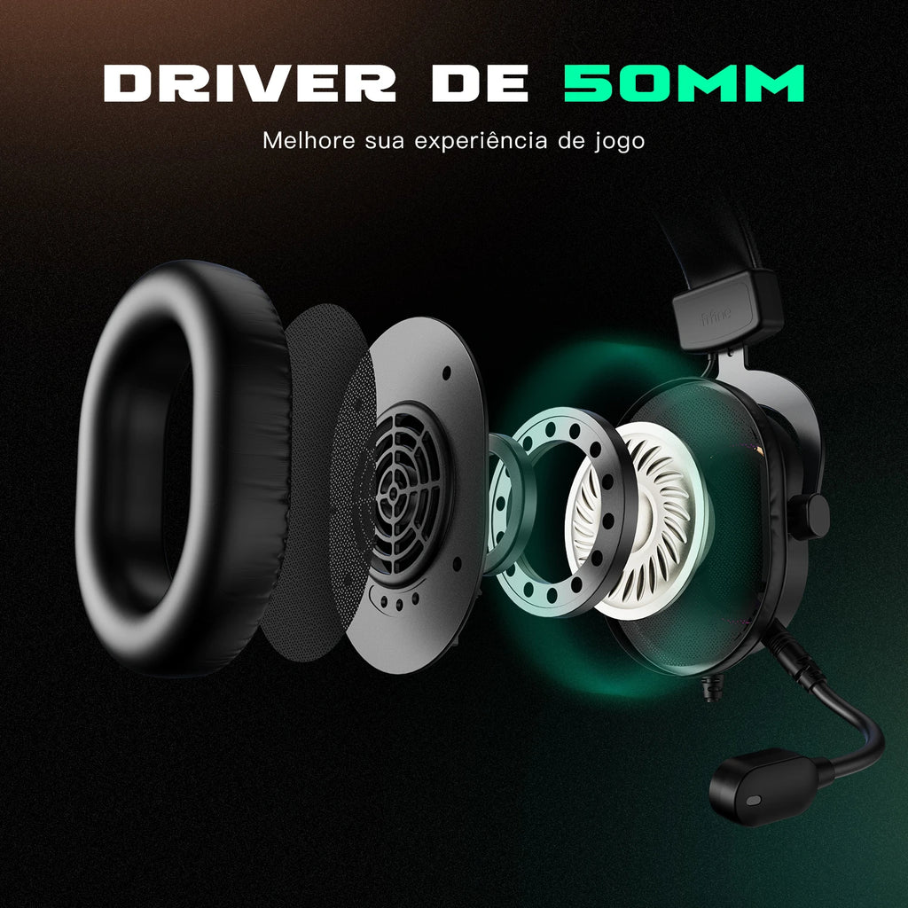 Headset Gamer FIFINE H6 RGB 7.1 Virtual com Microfone Removível