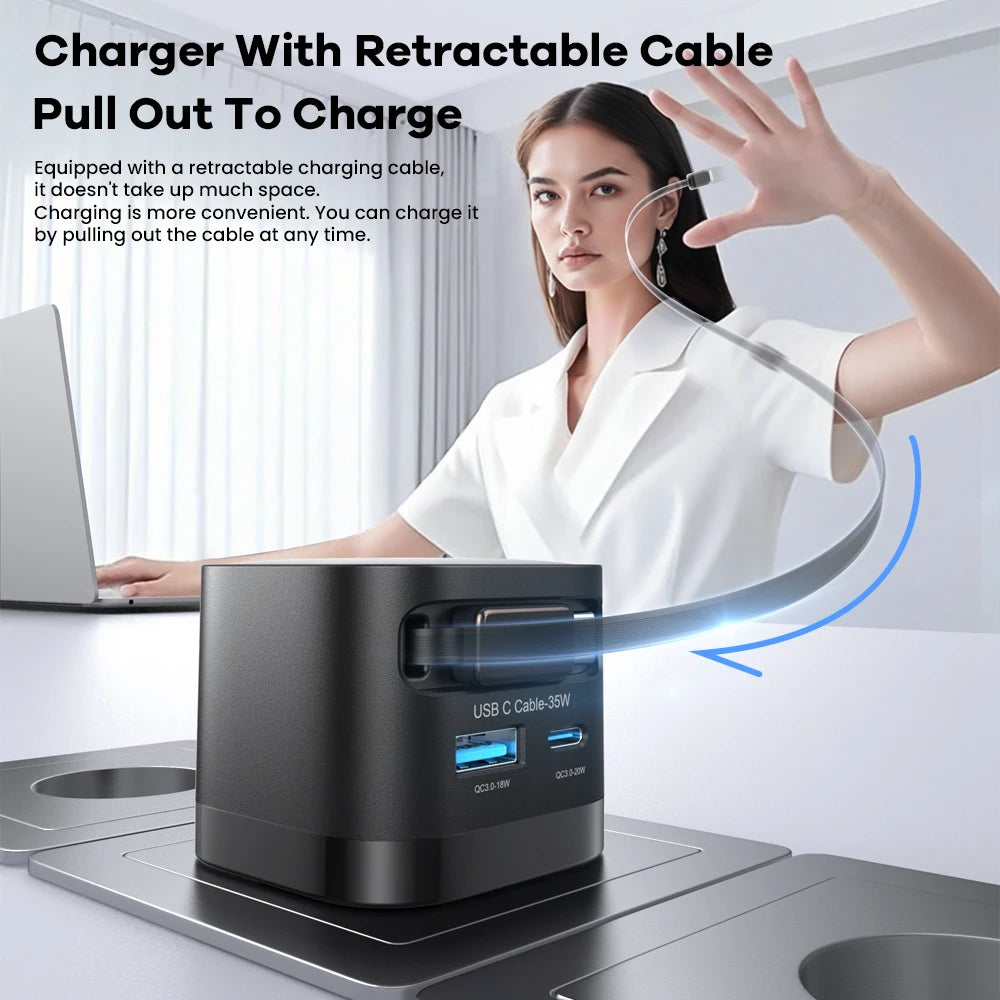 Carregador Asometech 35W com Cabo Retrátil USB-C e Carregamento Rápido