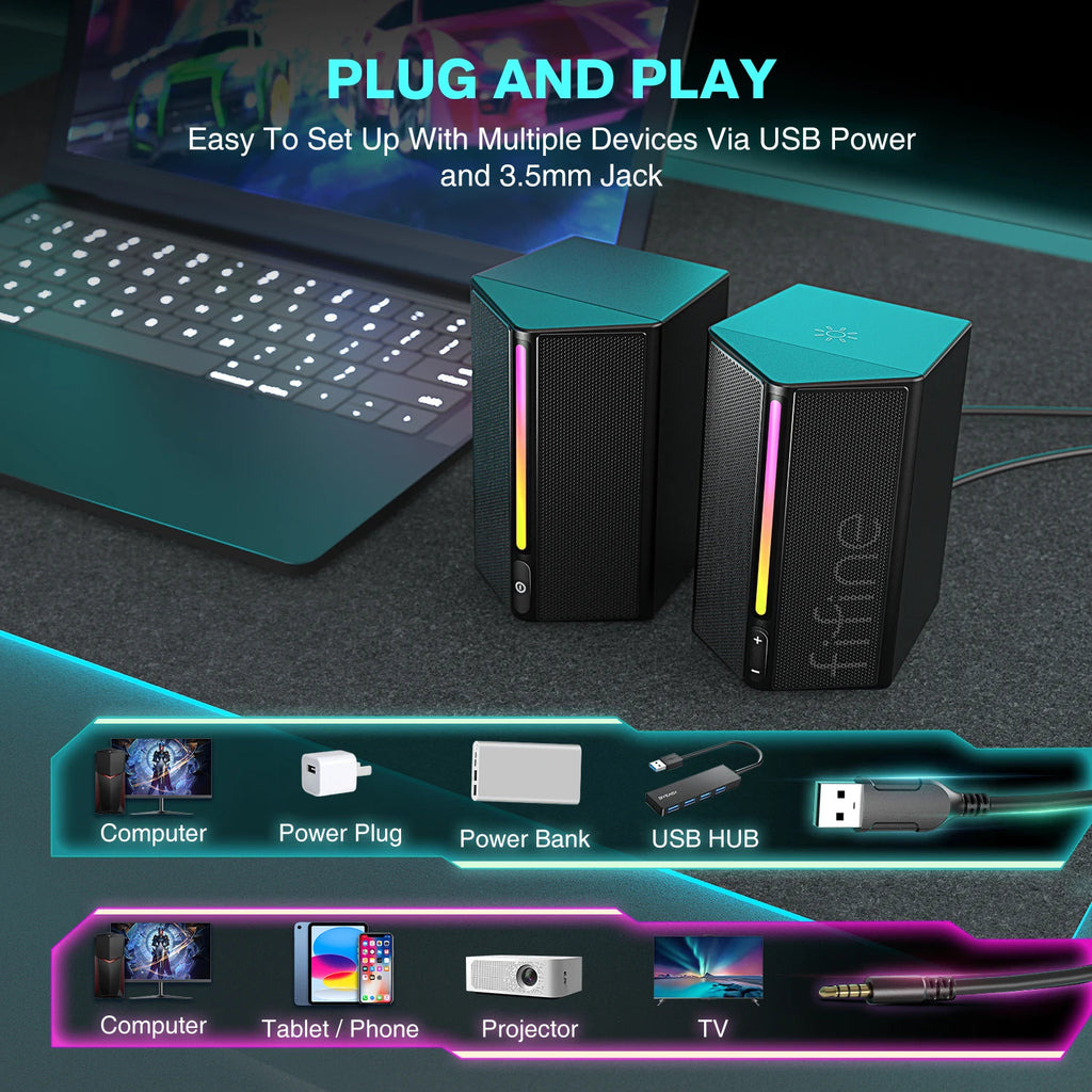 Caixa de Som FIFINE A20 – Áudio Potente com Iluminação RGB, entrada analógica