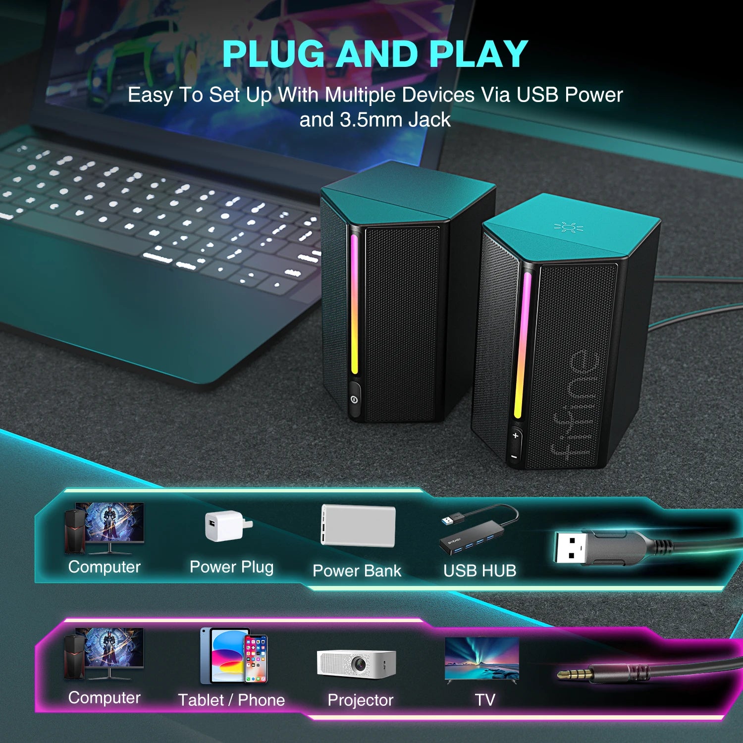 Caixa de Som FIFINE A20 – Áudio Potente com Iluminação RGB, entrada analógica