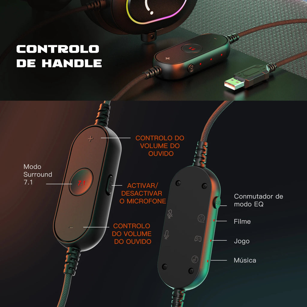 Headset Gamer FIFINE H6 RGB 7.1 Virtual com Microfone Removível