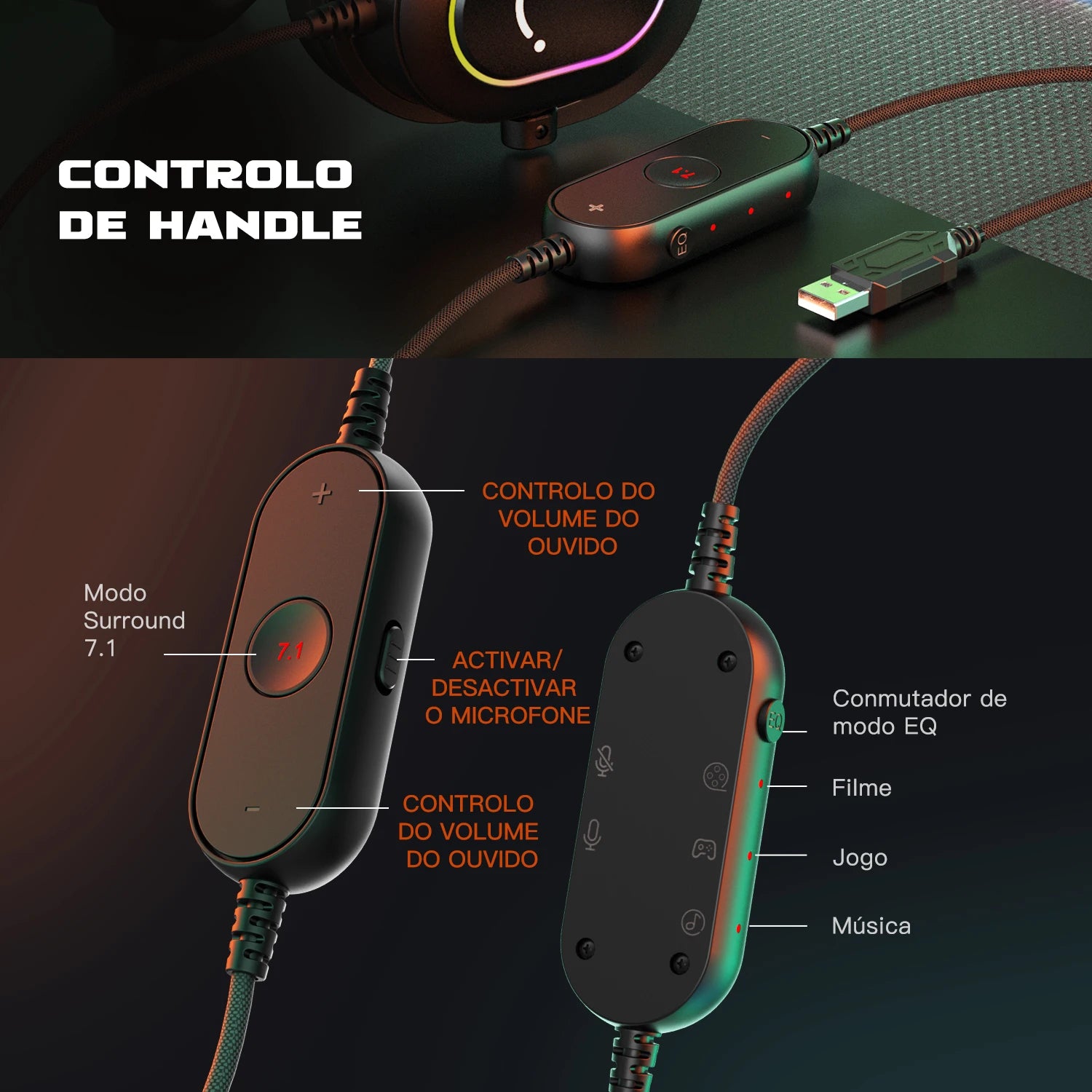 Headset Gamer FIFINE H6 RGB 7.1 Virtual com Microfone Removível