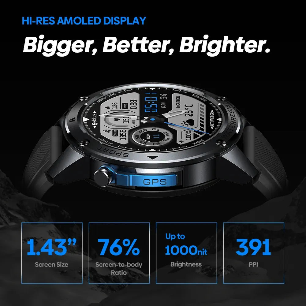 Smartwatch ZEBLAZE STRATOS 2 ULTRA ⌚ Tela AMOLED, GPS, cor Preto, NOVO