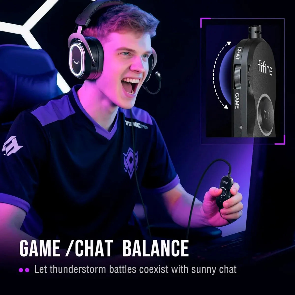Headset Gamer USB Fifine Ampligame H13 Over-ear 7.1 RGB Preto