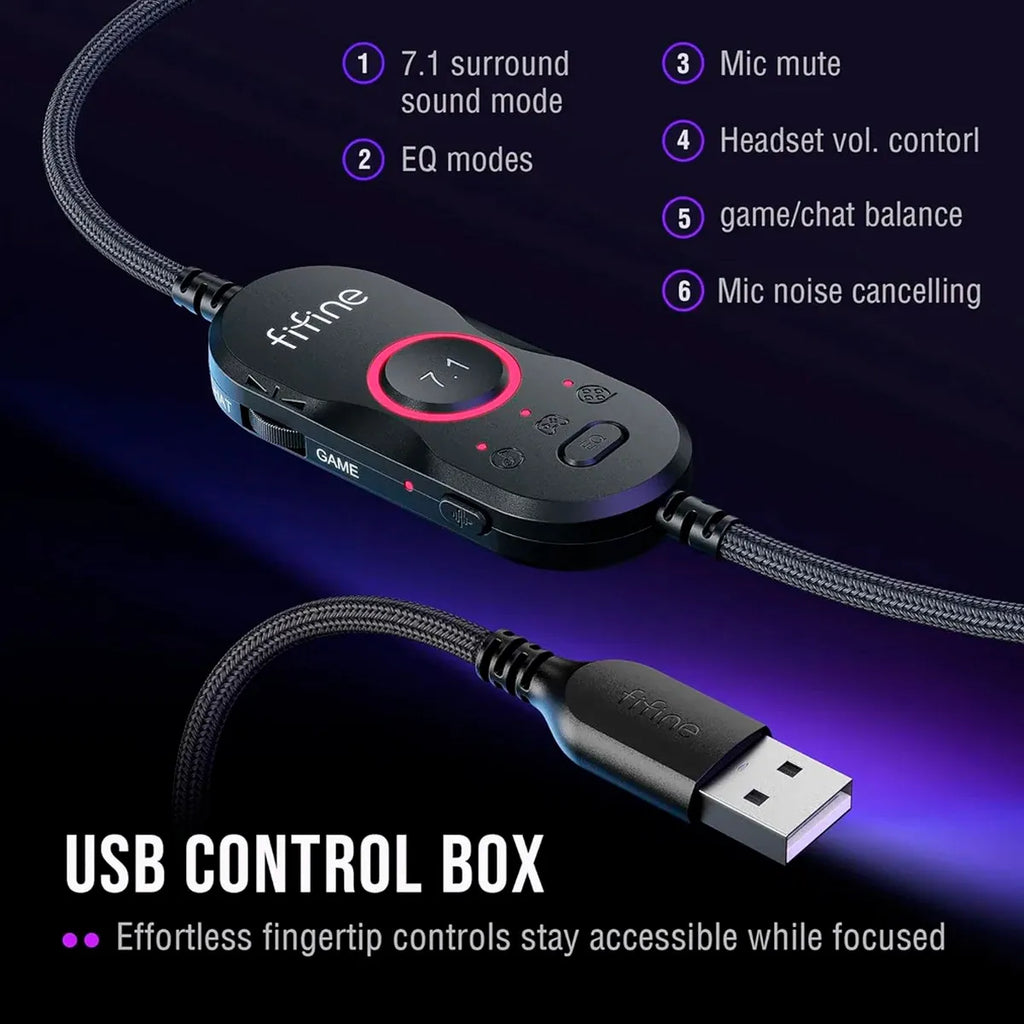 Headset Gamer USB Fifine Ampligame H13 Over-ear 7.1 RGB Preto