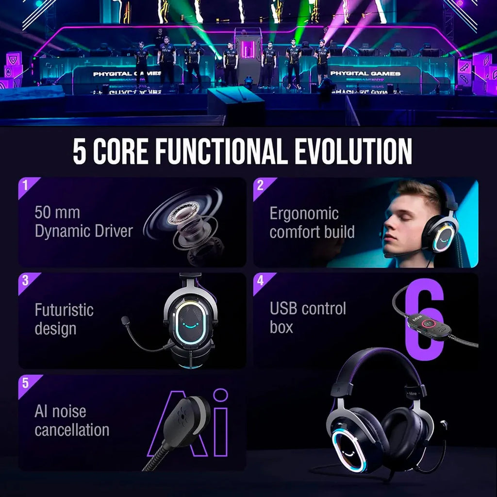 Headset Gamer USB Fifine Ampligame H13 Over-ear 7.1 RGB Preto