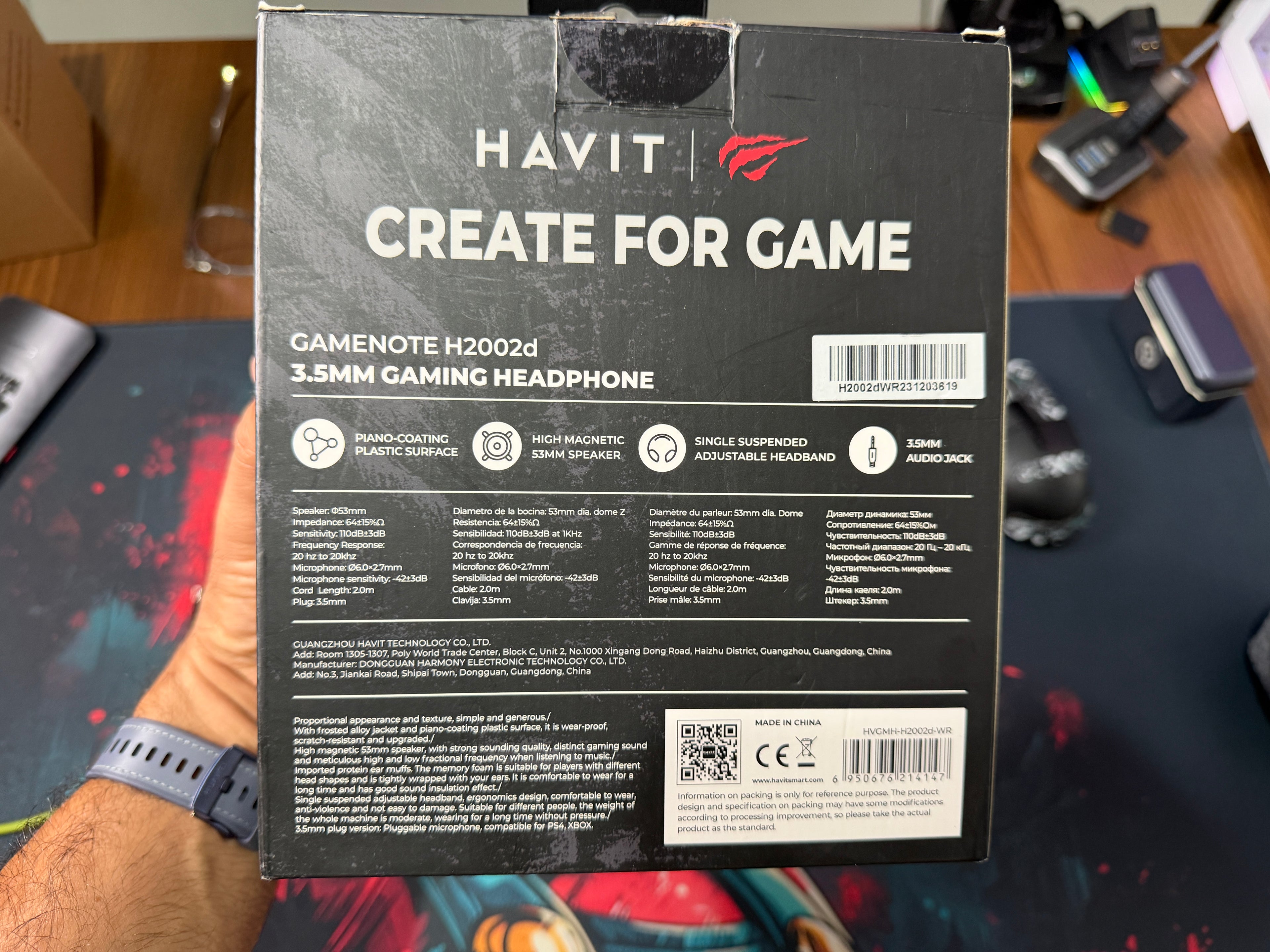 HEADSET GAMER HAVIT H2002D – DRIVER 53MM, MICROFONE REMOVÍVEL E COMPATÍVEL COM PS4/XBOX e PC