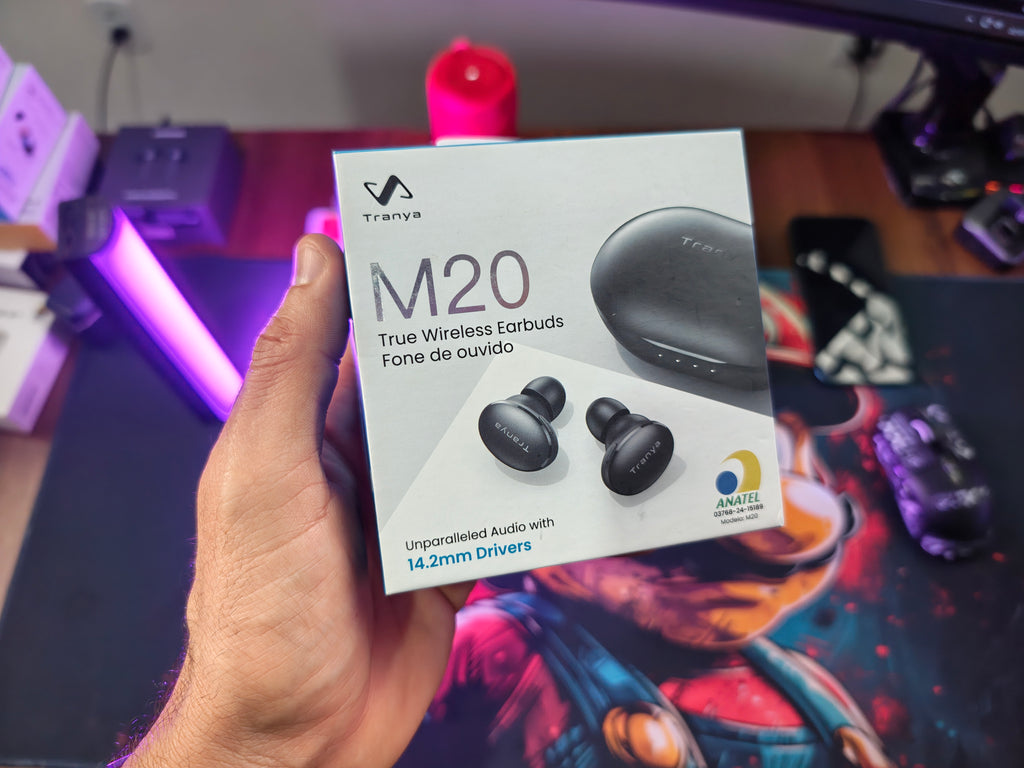 FONE BLUETOOTH TRANYA M20 – FONE BLUETOOTH TWS COM GRAVES POTENTES, MODO GAME E ATÉ 40H DE BATERIA!
