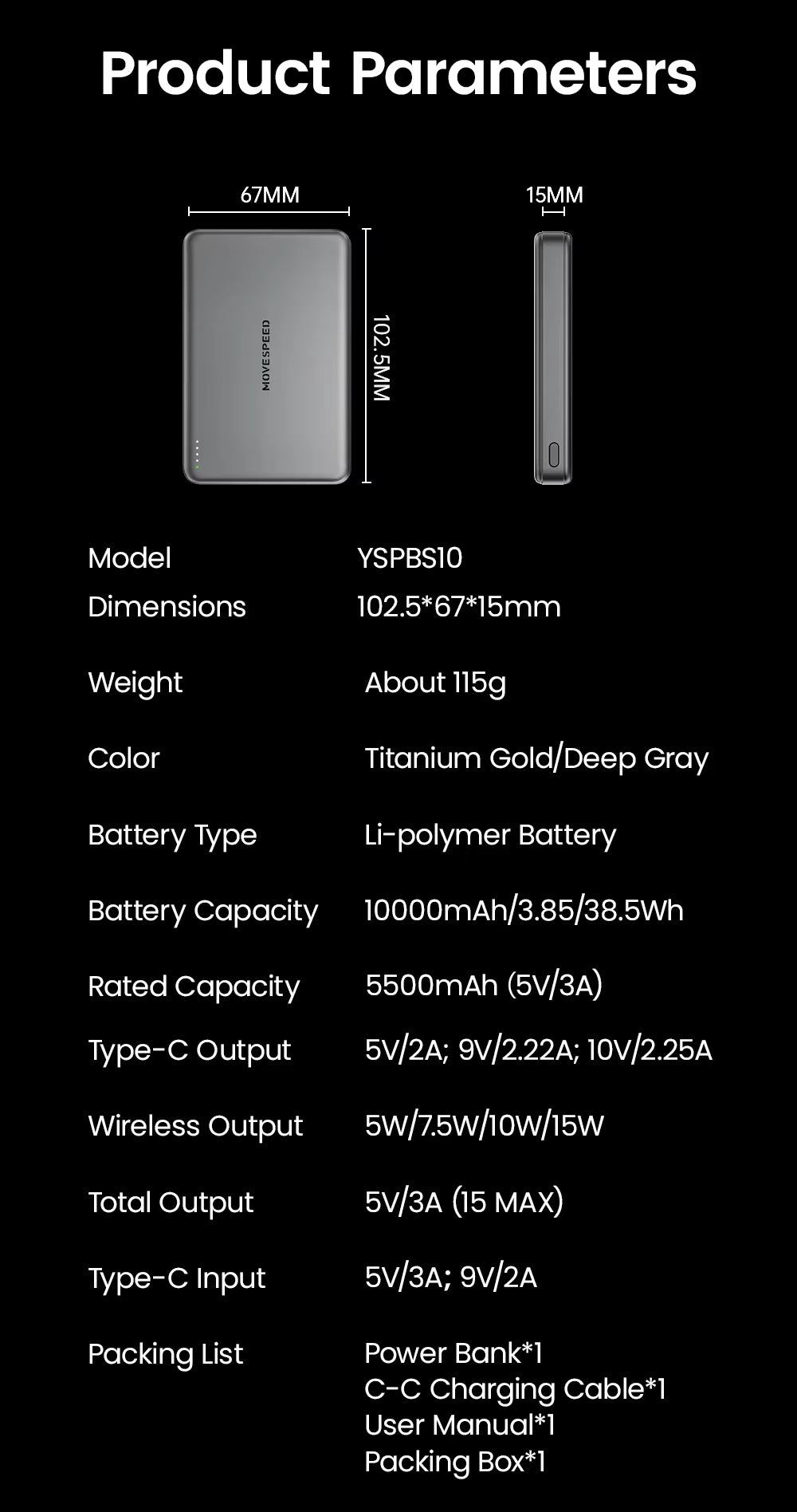 PowerBank Magnética MOVESPEED S10 10000mAh PD 20W MagSafe