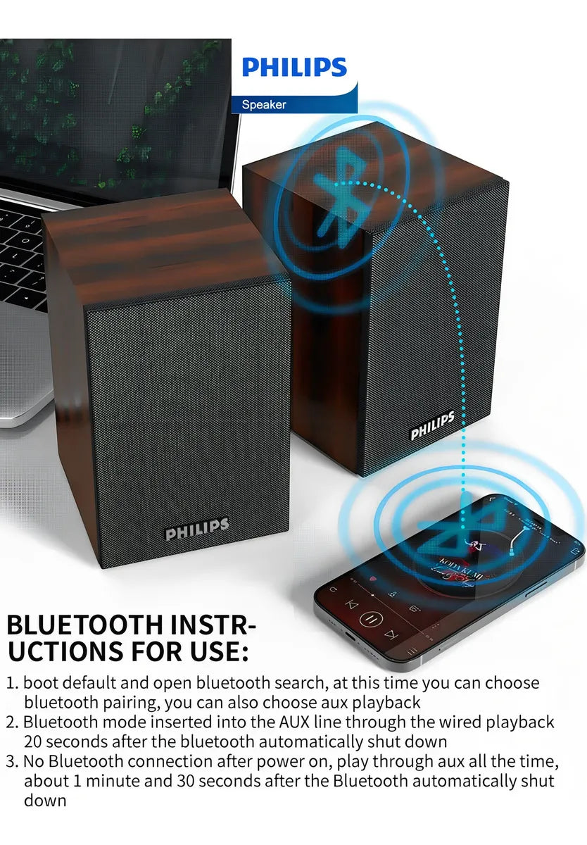 Caixa De Som Bluetooth Speaker Philips 2000series Spa20 - Acabamento Madeira