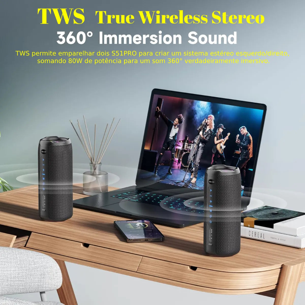 Caixa De Som Zealot S51 Pro Bluetooth 5.2 40w Rms Rgb Ipx6 À Prova D'água Com Cabo E Bateria - Cor Camuflada