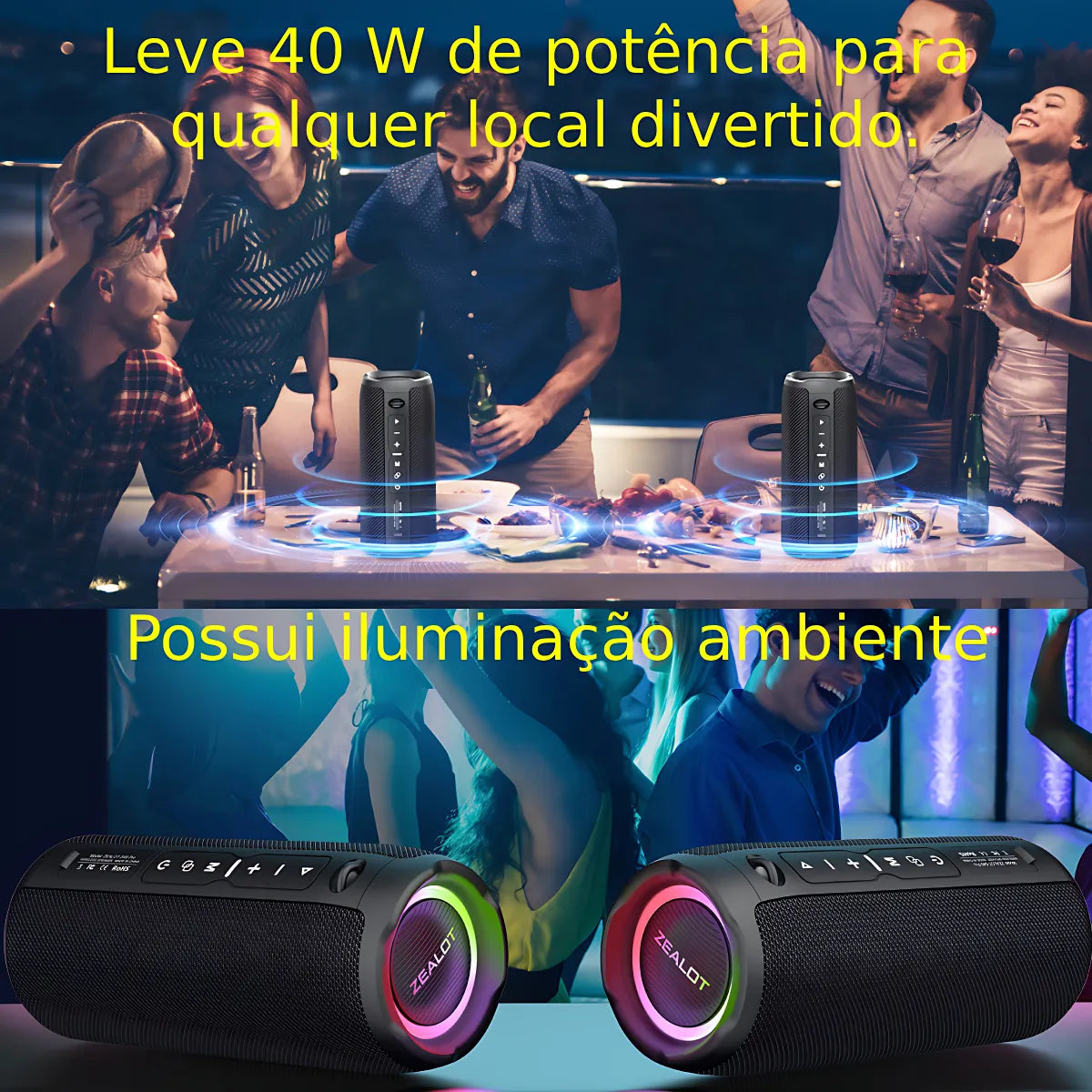 Caixa De Som Zealot S51 Pro Bluetooth 5.2 40w Rms Rgb Ipx6 À Prova D'água Com Cabo E Bateria - Cor Camuflada