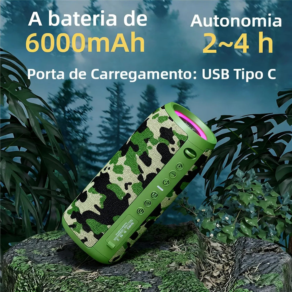 Caixa De Som Zealot S51 Pro Bluetooth 5.2 40w Rms Rgb Ipx6 À Prova D'água Com Cabo E Bateria - Cor Camuflada