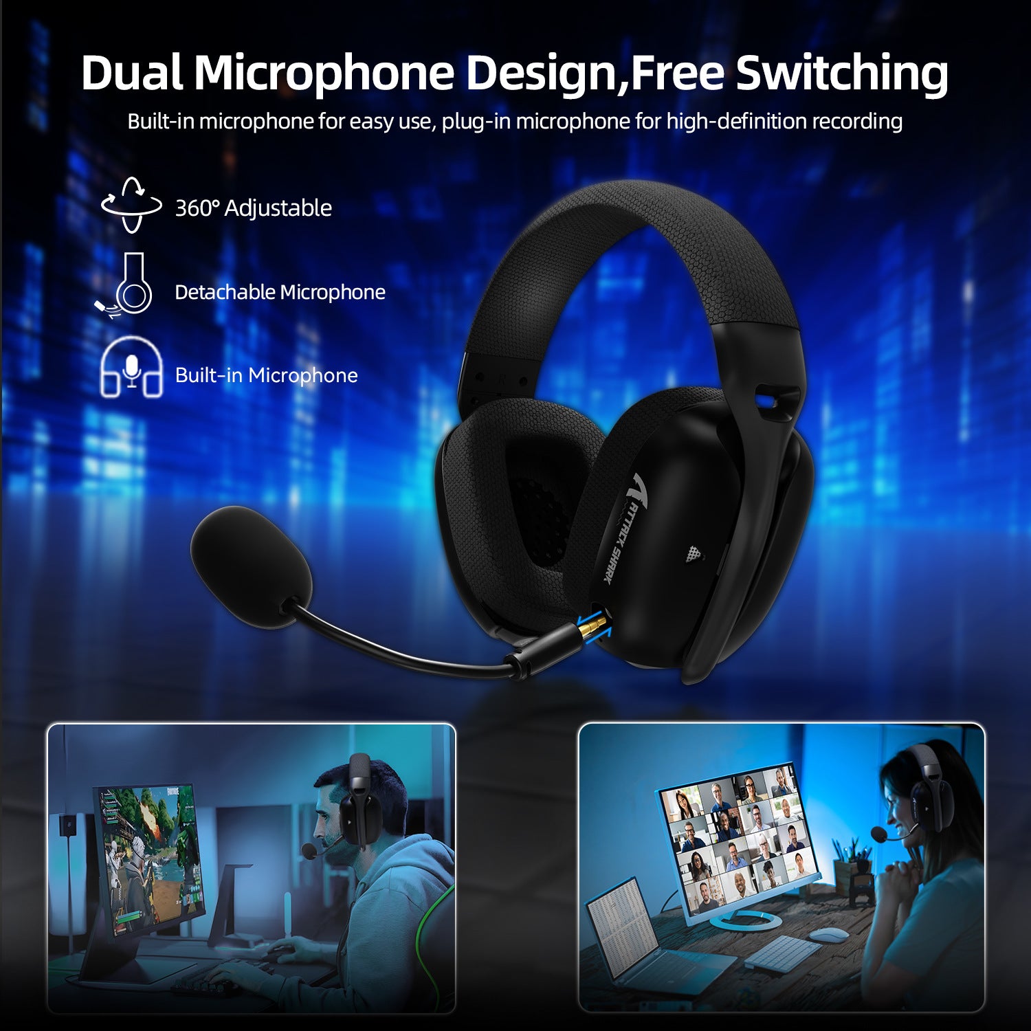 Headset Attack Shark L80 Tri-mode, Bluetooth, Wireless e com fios