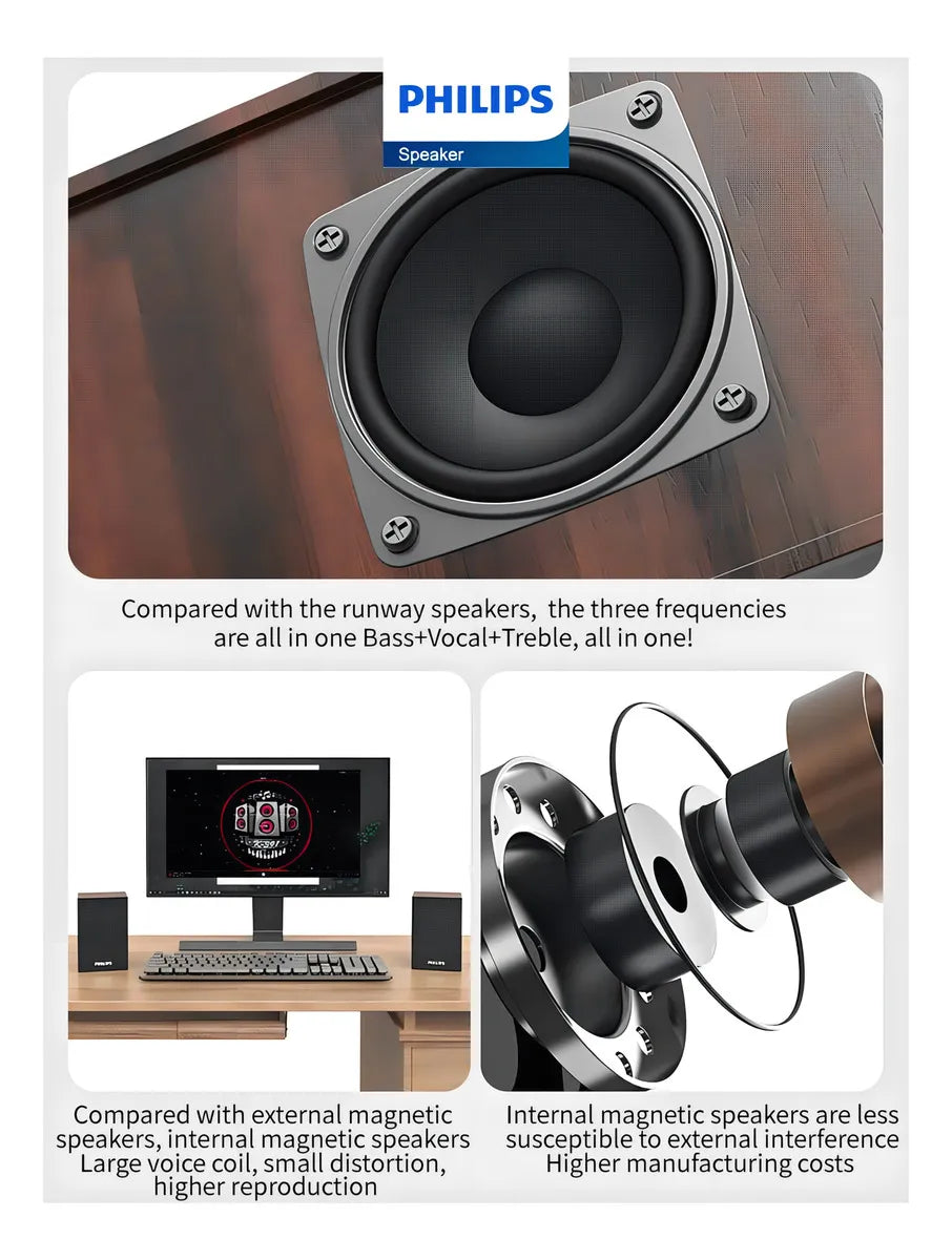 Caixa De Som Bluetooth Speaker Philips 2000series Spa20 - Acabamento Madeira