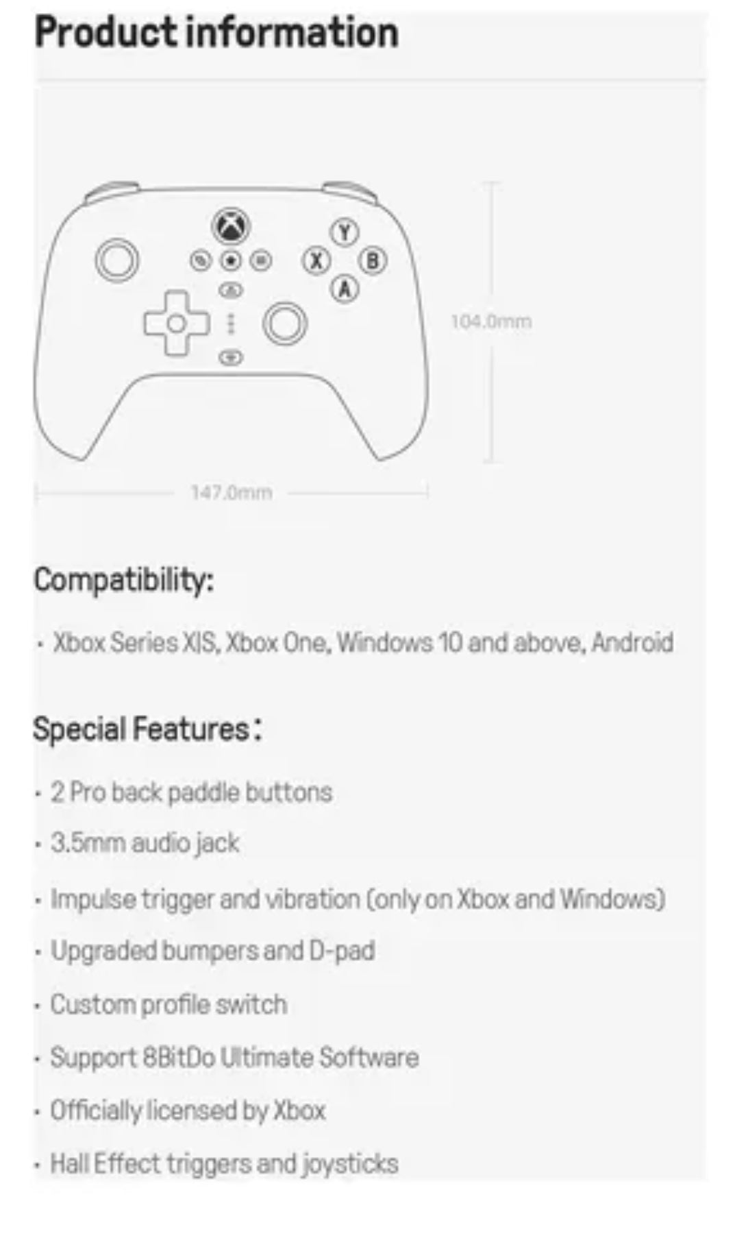 Controle 8BitDo Ultimate sem fios compatível com Xbox e PC