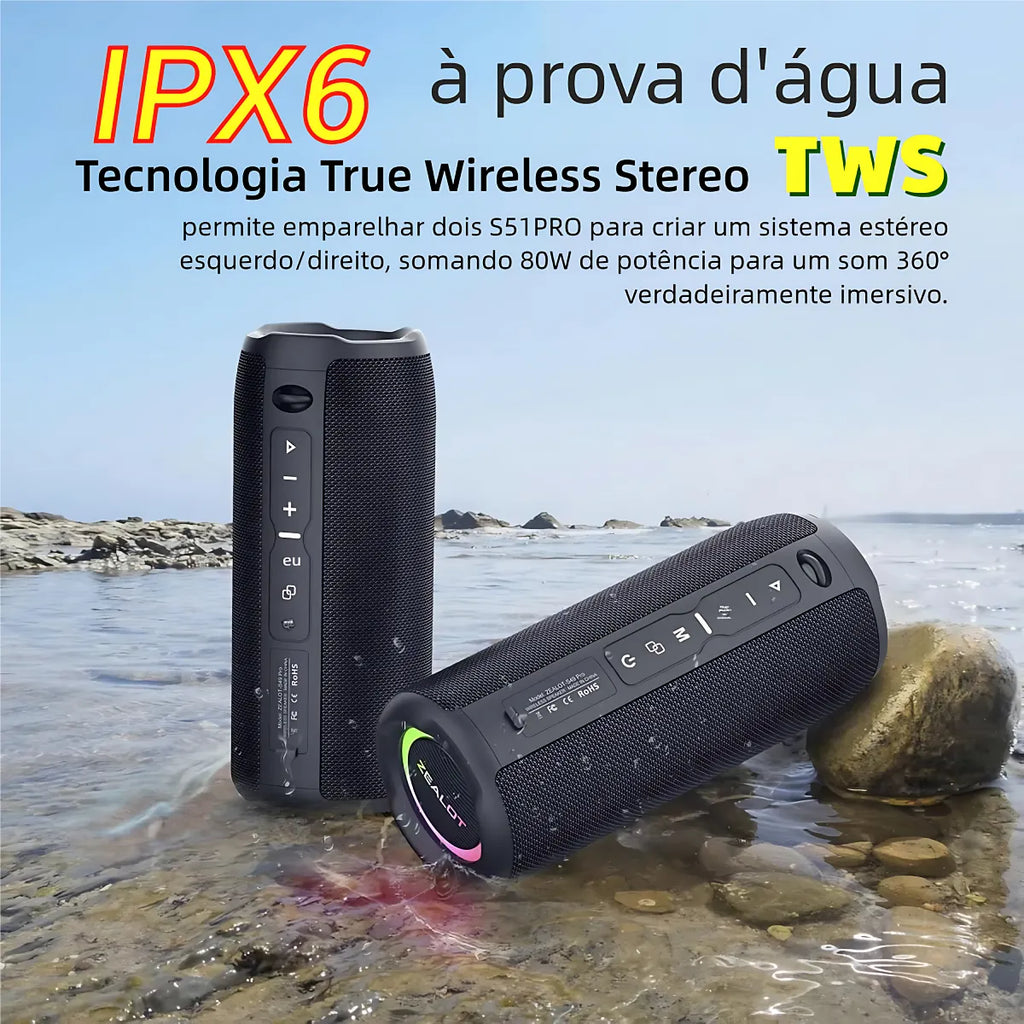 Caixa De Som Zealot S51 Pro Bluetooth 5.2 40w Rms Rgb Ipx6 À Prova D'água Com Cabo E Bateria - Cor Camuflada