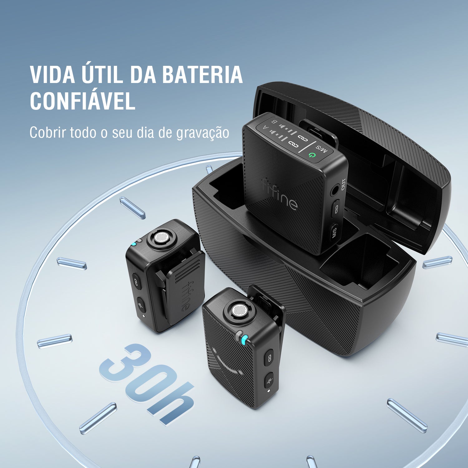 Microfone Lapela Sem Fio Fifine M9 P/ iPhone Android Câmera Preto