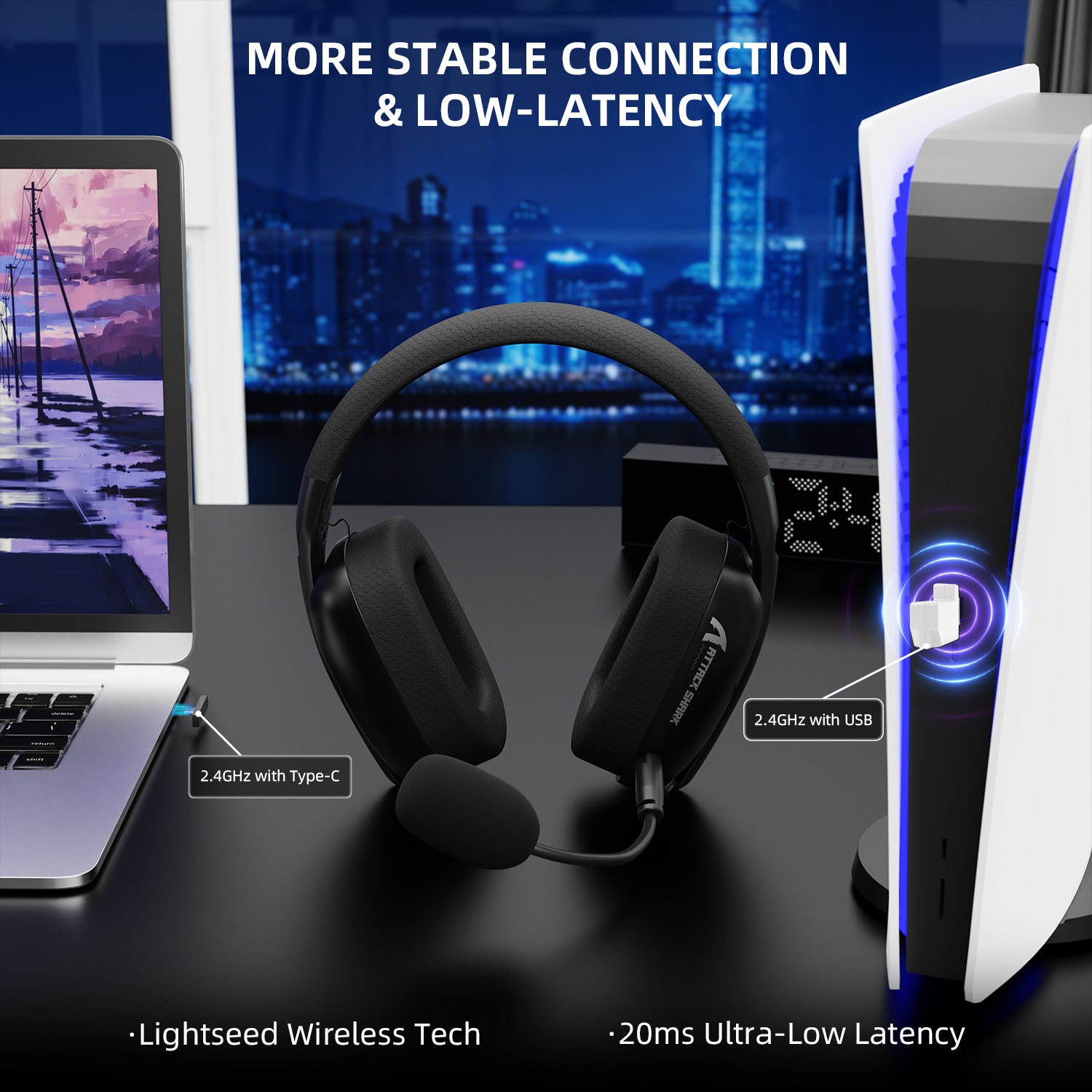 Headset Attack Shark L80 Tri-mode, Bluetooth, Wireless e com fios