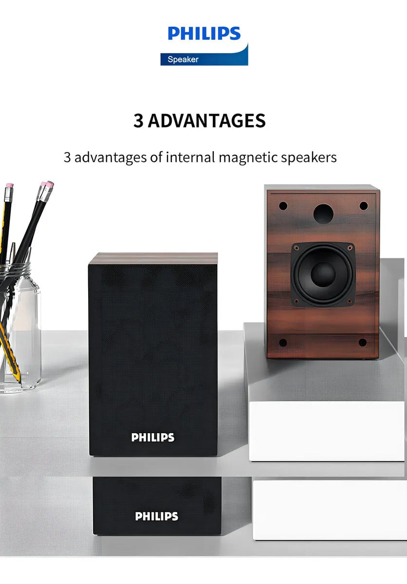 Caixa De Som Bluetooth Speaker Philips 2000series Spa20 - Acabamento Madeira