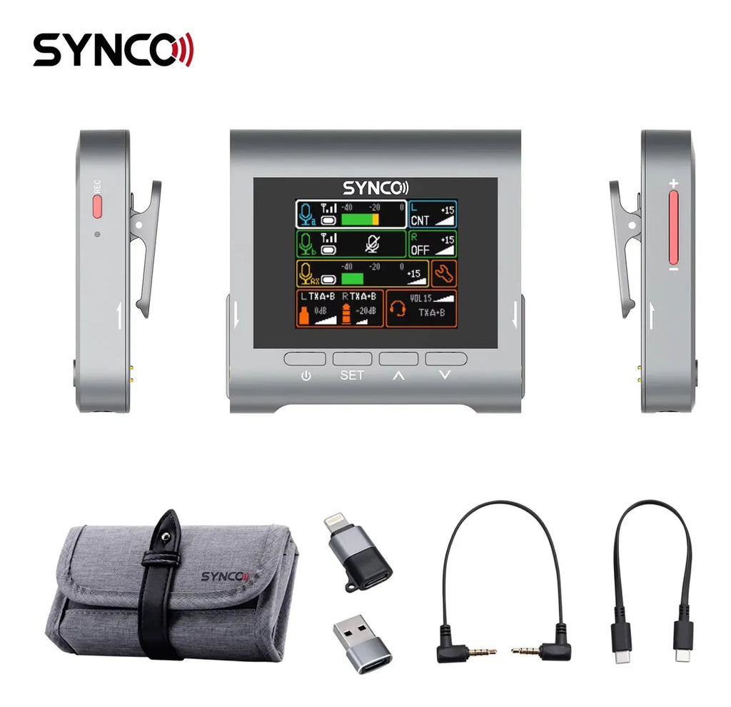 Microfone de lapela sem fios SYNCO G3 com gravação de backup, 2 transmissores, multiconexão