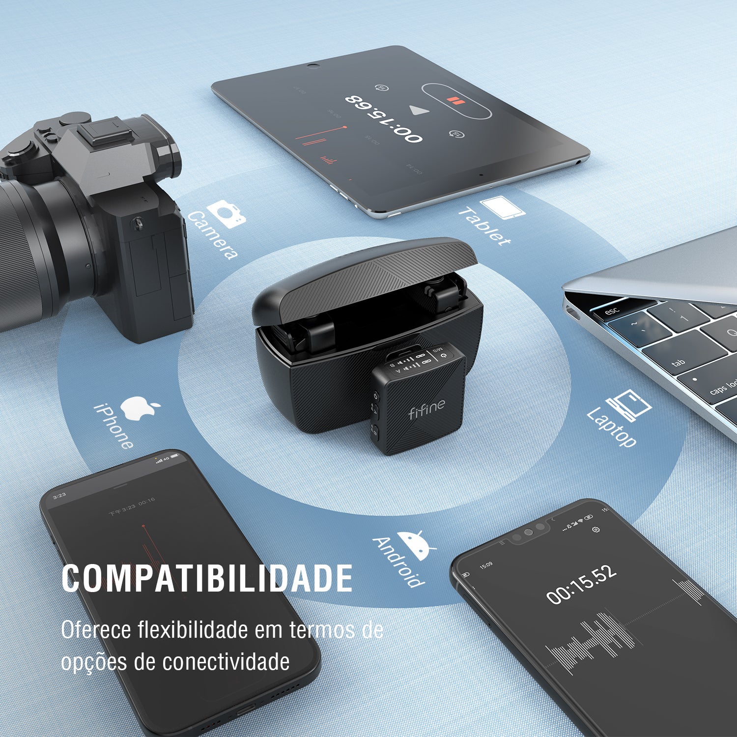 Microfone Lapela Sem Fio Fifine M9 P/ iPhone Android Câmera Preto
